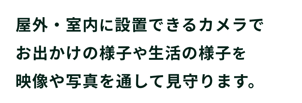 屋外・室内に設置できるカメラでお出かけの様子や生活の様子を映像や写真を通して見守ります。