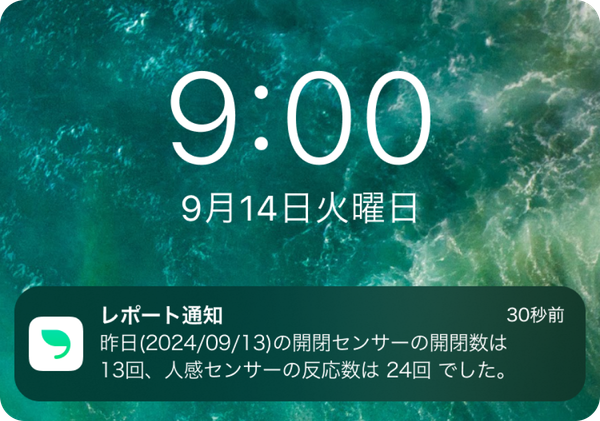 朝9時にレポート通知を受信しているスクリーンショット